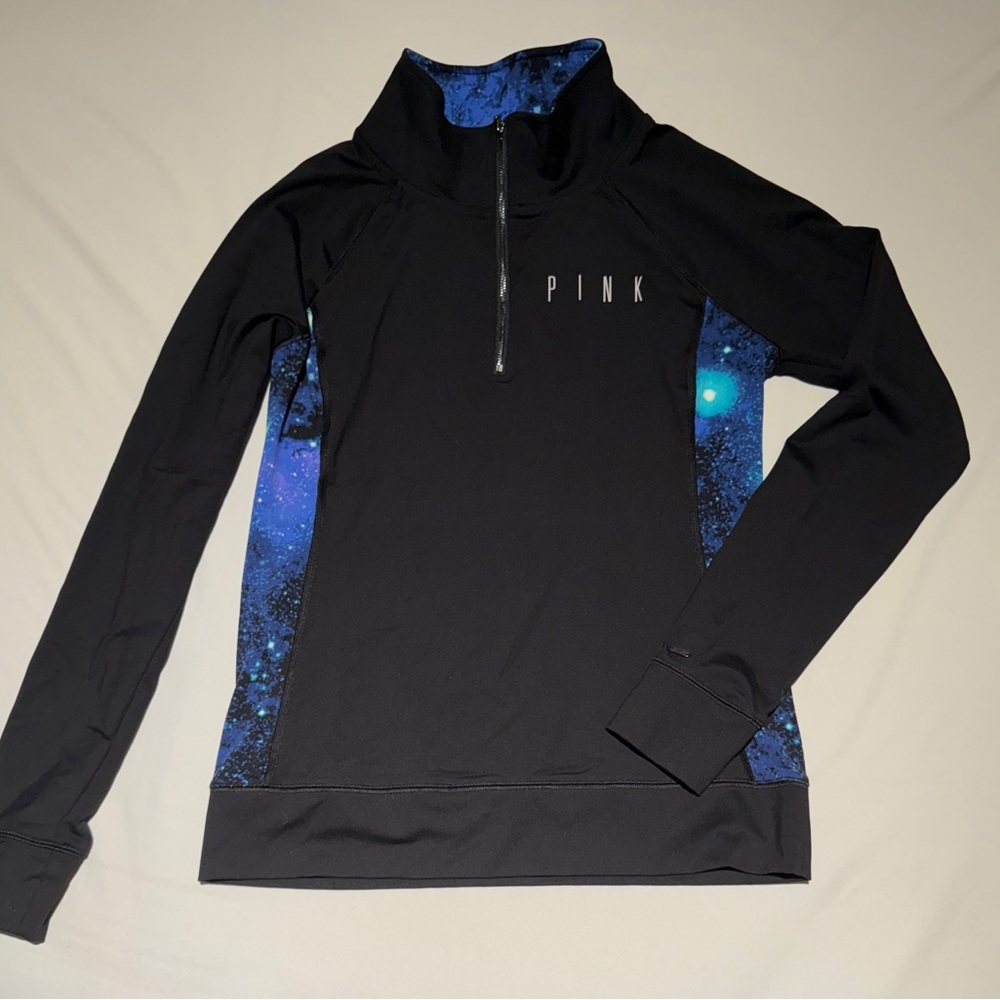 PINK Victoria's Secret Black and Blue Galaxy 1/2 zip Small